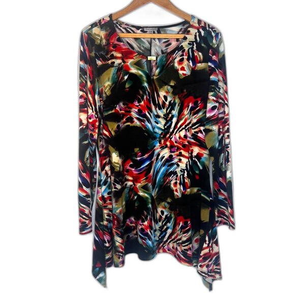 Linea Domani Bold Maximalist Shark Bite Top Stretchy Tunic Abstract Bright LG - Picture 1 of 11